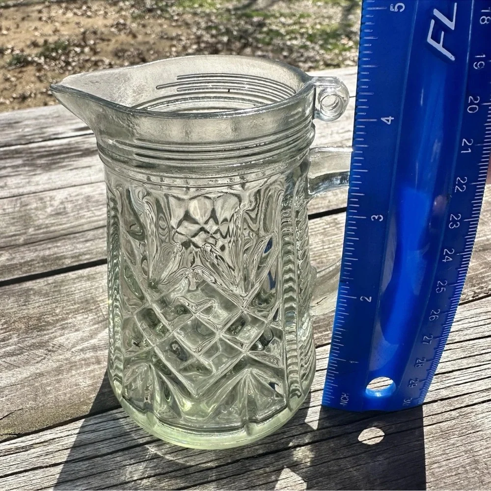 Vintage Anchor Hocking Crown Point Glass Pitcher Pint Size Clear Diamond Pattern
